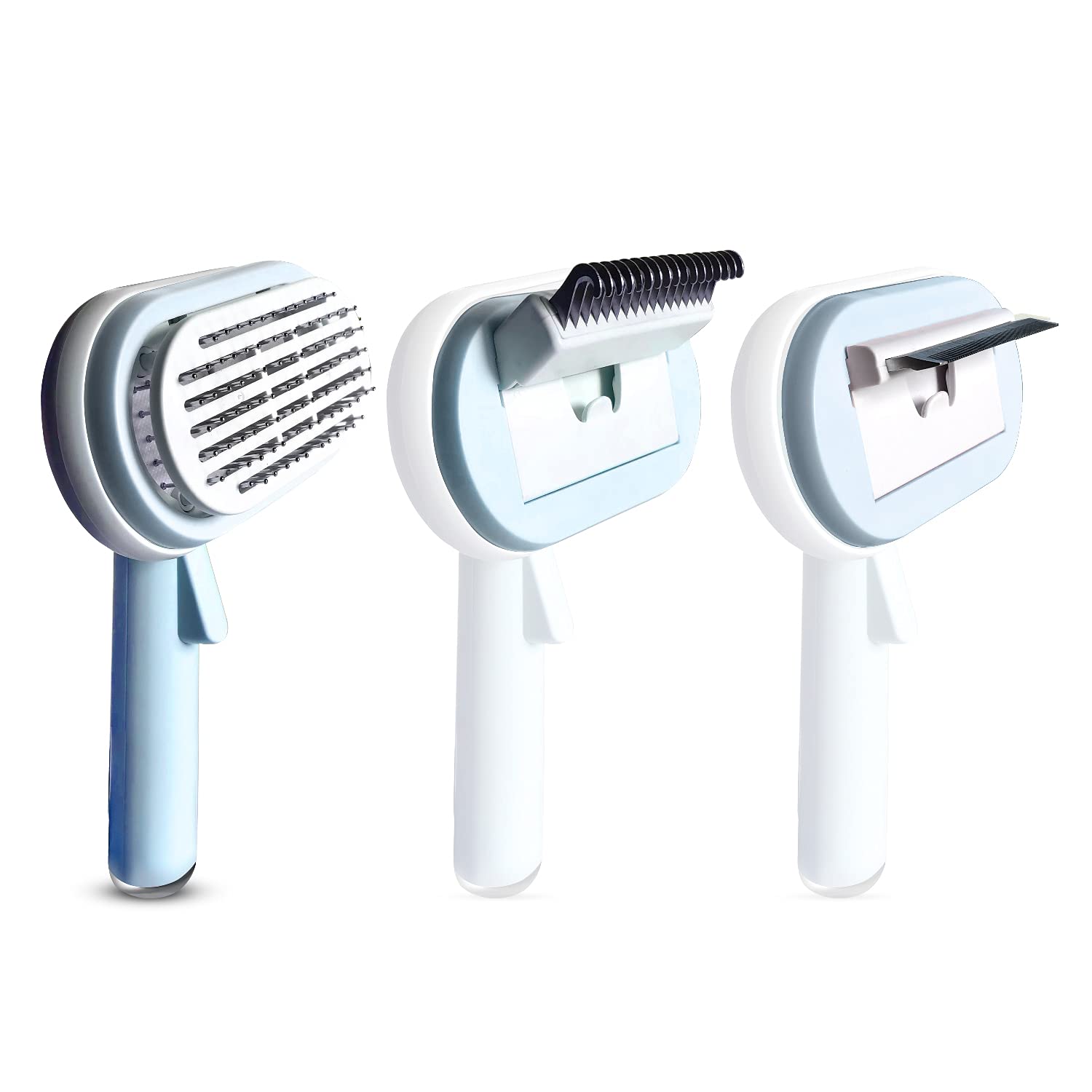 Fur Magic Deshedding Brush, Dematting Tool and Self Cleaning Slicker Brush, 3 in 1 Grooming Kit for Large and Small Dogs and Cats to Reduce Shedding, Blue