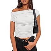 Darong Women's Summer Cap Sleeve Boat Neck Off Shoulder Top Going Out Slim Fit Tops Y2K Tight Shirts