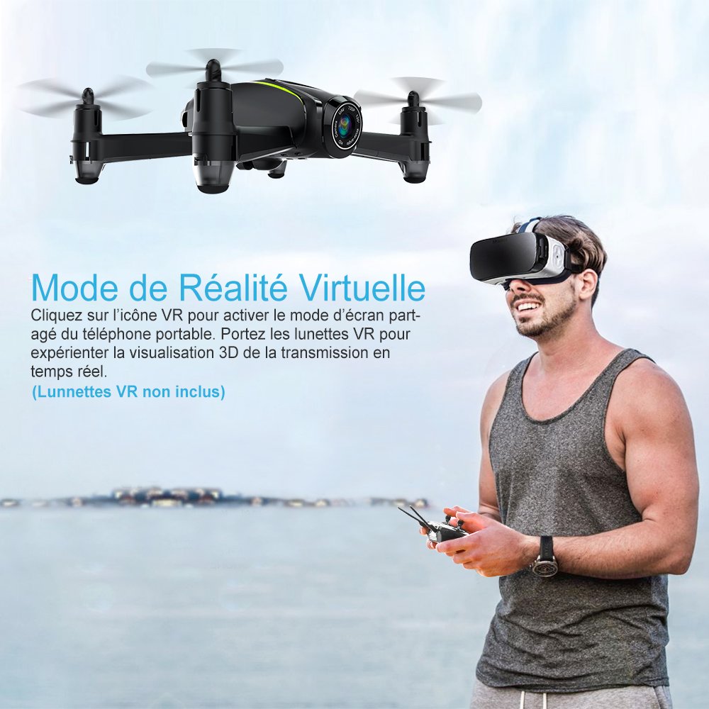 Potensic Drone avec caméra HD, U36W RC Avion 720P caméra, Mode sans Tête, Mode de Restez-Altitude, Fantastiqu Super Grand Angle à 120 degrés Cadeau de la fête(U36)