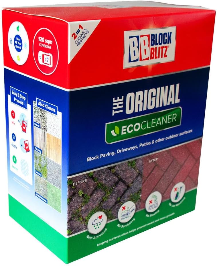 Block Blitz Block Paving Eco Cleaner 8x390g Pouches Removes Algae Moss