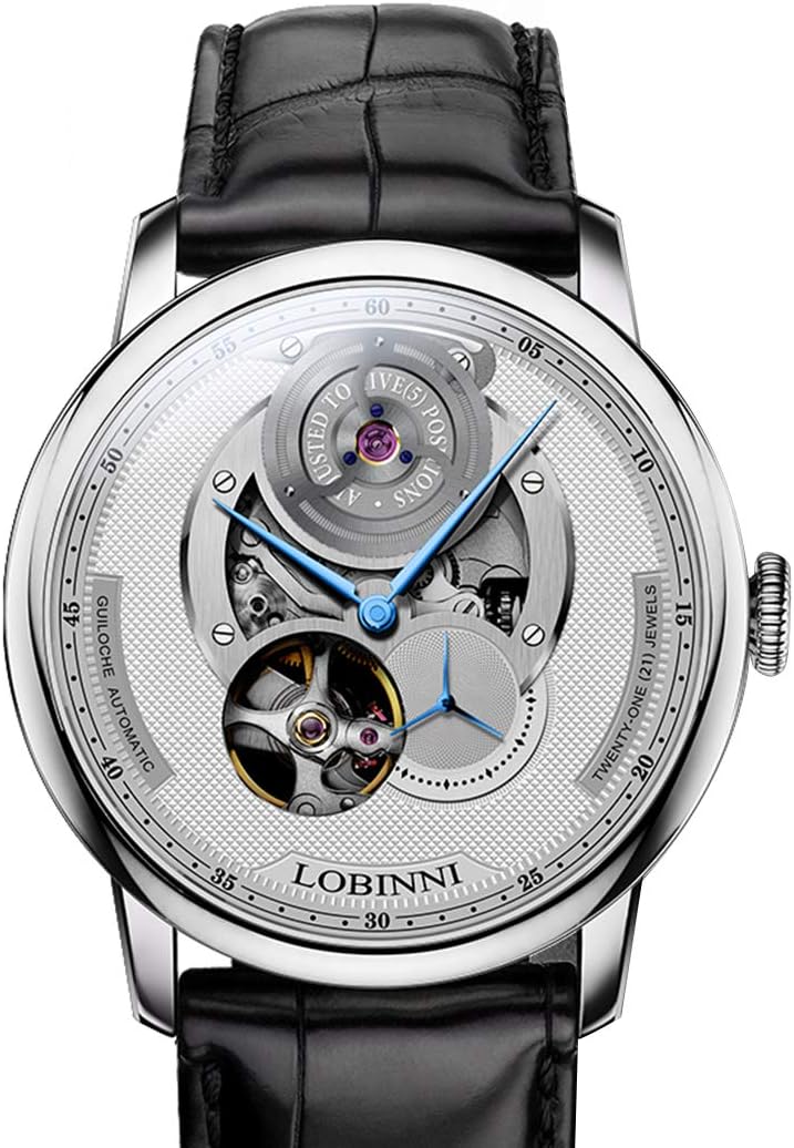 Wrist Watch for Men,Mens Automatic Watches LOBINNI Luxury Brand 50m Waterproof Leather Strap Man Mechanical Wristwatch Skeleton with Leather Band