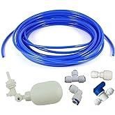 1/4 inch Tube Float Valve Kit for RO Water Reverse Osmosis System water filter Push in to Connect Pipe Hose Tube Fittings CCK tube（ball valve +L+15 feet pipe） (blue)