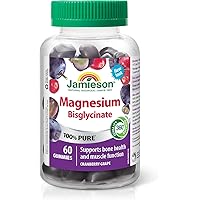 Jamieson 100% Pure Magnesium Bisglycinate 20 mg Gummies Cranberry Grape Flavour, Not Blended, Magnesium Oxide Free, Supports