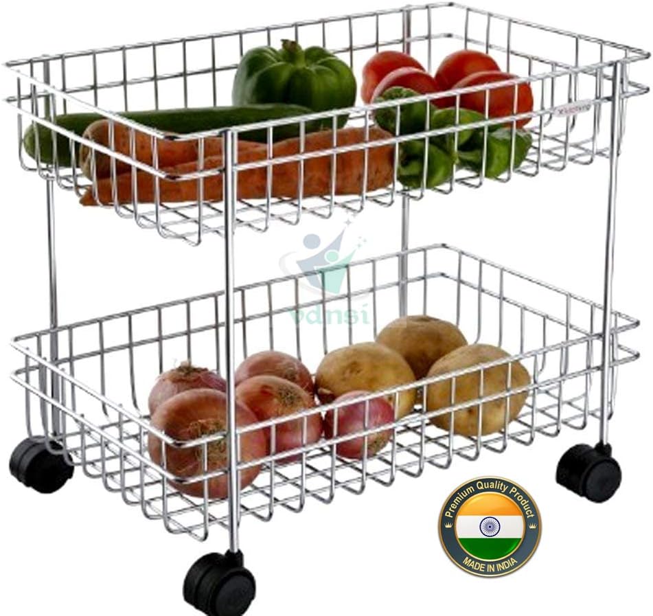 VDNSI Multipurpose 2 Layer Kitchen Trolley & Vegetable Basket