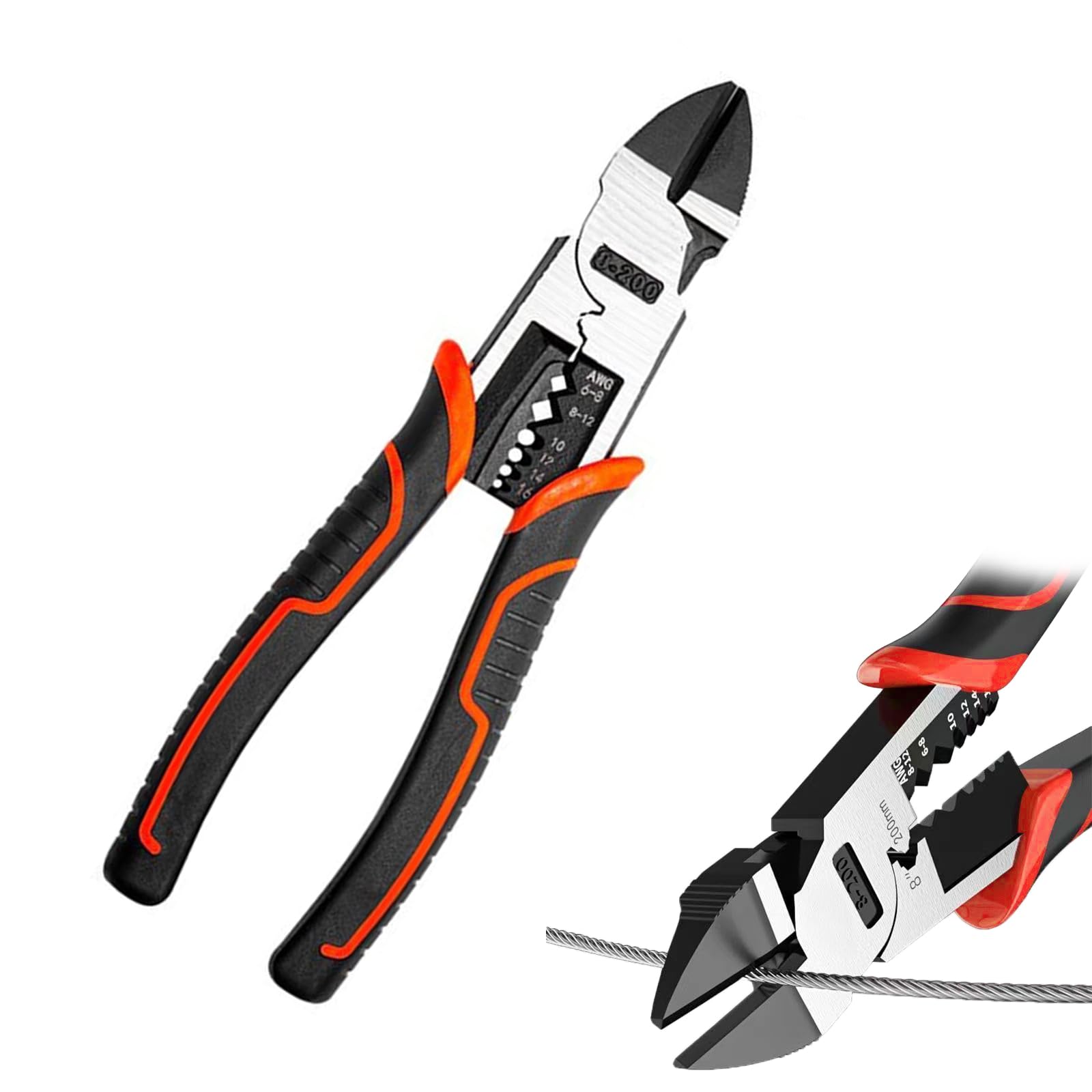 Wire Cutters - 8" Pro Side Cutters with Wire Stripper and Crimper, 4 in 1 Multifunction Heavy Duty Electricians Tools for Cutting, Crimping, and Stripping