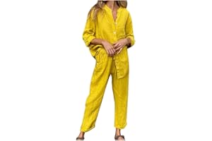 Rkwins Linen Set for Women 2 Piece Outfits Casual Pants Sets Plus Size Track Suits Solid Color Lounge Wear with Pockets