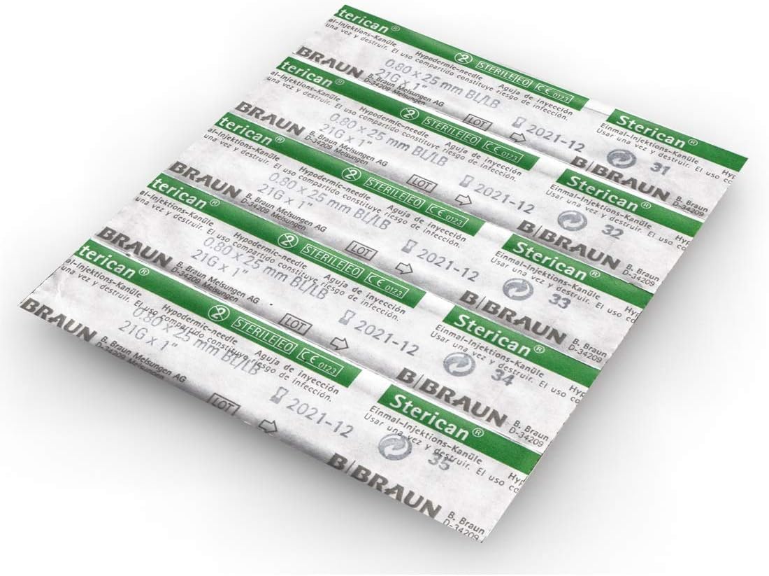 Syringe Needles. Disposable Sterile (21G Green 1.5" X100)