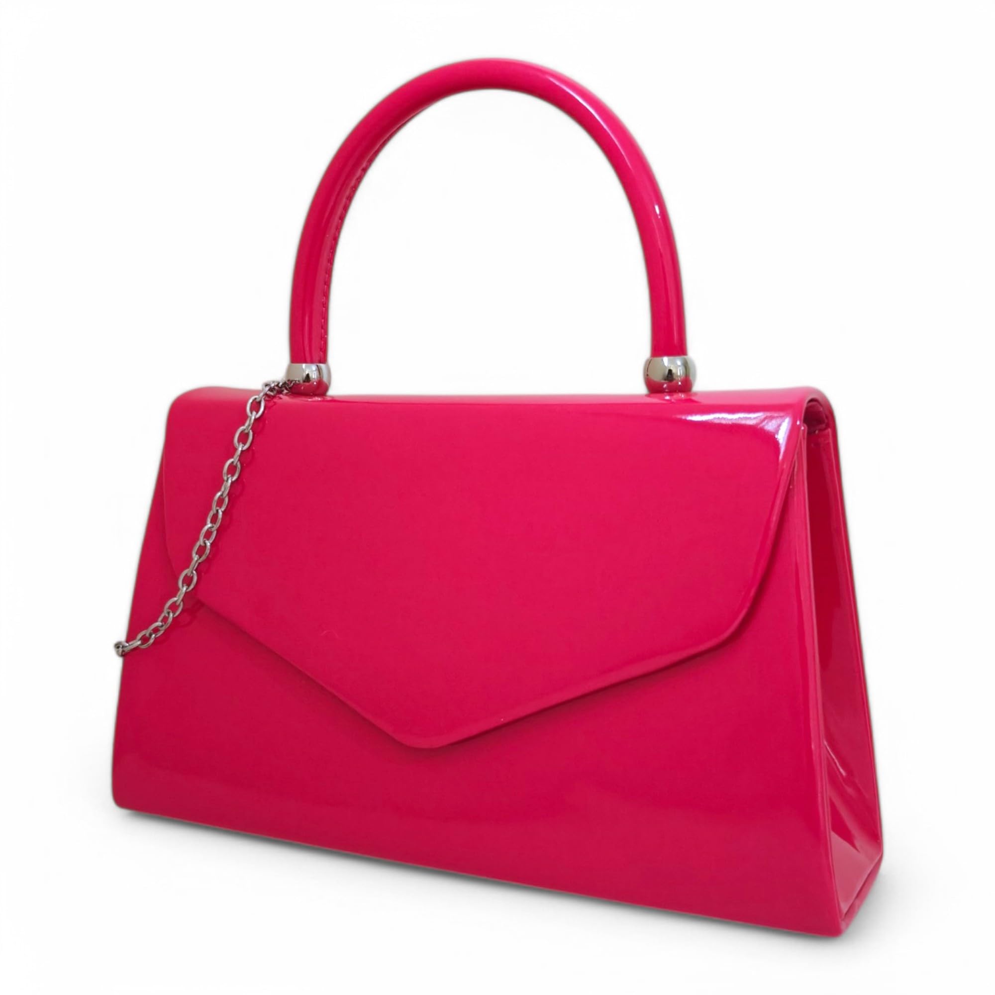 fi9® BNWT Retro Tote Patent Leather Bridal Wedding Evening Handbag Party Purse Clutch Shoulder Hand Bag (Rose Pink)