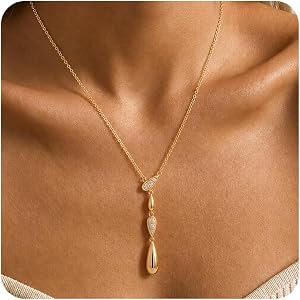 FISSEN JEWELRY 14K Gold Plated Lariat Necklace for Women, Gold Drop Chain | Waterproof Lariat Necklace Dainty Y Necklace Hypo