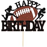 Dcokska Football Happy Birthday Cake Topper-Football Sport Party Cake Decor | Black brown Glitter Boys/Men Football Sport Themed Decor rugby ball Sportsman Birthday Dinner Cake Decorations Supplies