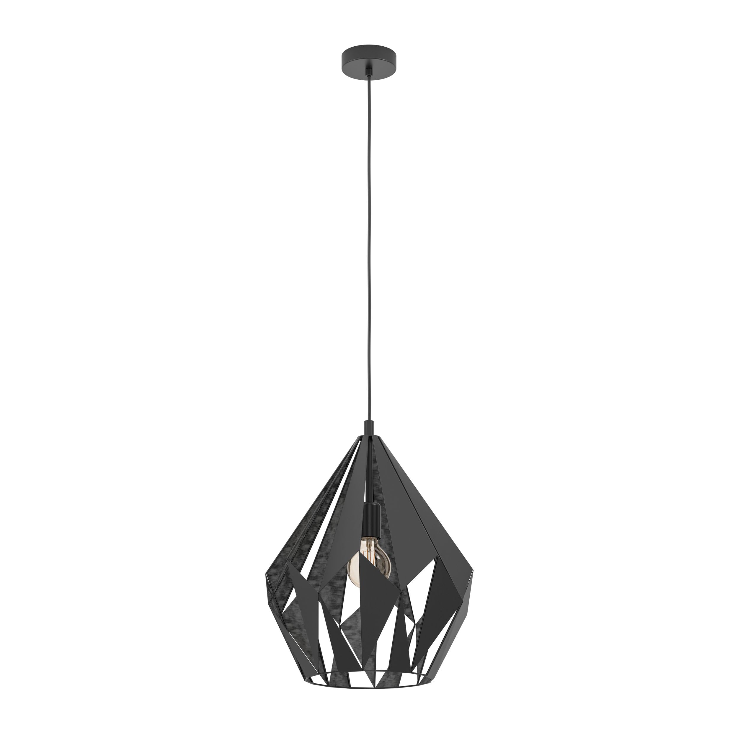 EGLO Carlton 1 Pendant Lamp, 1-Bulb Vintage Pendant Light, Retro Pendant Lamp Made of Steel, Colour: Black, Silver, Socket: E27, Diameter 38.5 cm