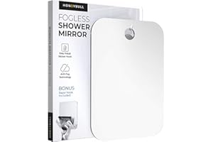 HONEYBULL Shower Mirror Fogless for Shaving - Flat Anti Fog Mirror with Razor Holder for Shower, Mirrors, Shower Accessories, Bathroom Mirror & Accessories, Holds Razors for Men (Large (20x25cm))