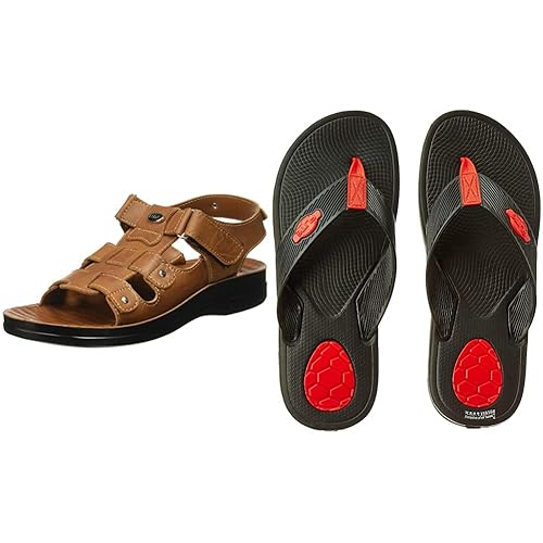 Buy FLITE Men's Tan Sandals 8 UK/India & Black Red Flip Flops Thong