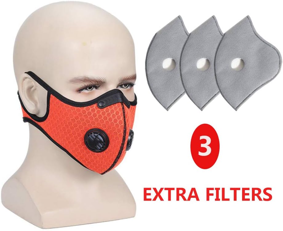 Reusable Activated Carbon Dustproof Masks with Extra Filter for running, biking, and outdoor activitie (Orange)