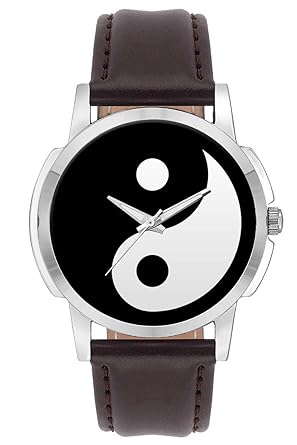 Wrist Watch for Men - BigOwl Branded Unique Yin Yang Fashion Watches for Boys - Best Black & White Dial Casual Analog Leather Band Watch (Perfect Gift for Yin Yang Lovers)