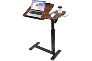 DOKKOME Height Adjustable Overbed Table with Tilting Top, Mobile Standing Desk Hospital Bed Table Bedside Sofa Side Table for Eating, Reading or Working, Movable Overbed Table with Hidden Wheels-Brown