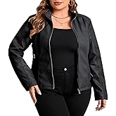 Geschallino Women's Faux Leather Jacket Plus Size Fall Motorcycle Biker Clothes Outfits Short Fashion PU Coat (1X-5X)