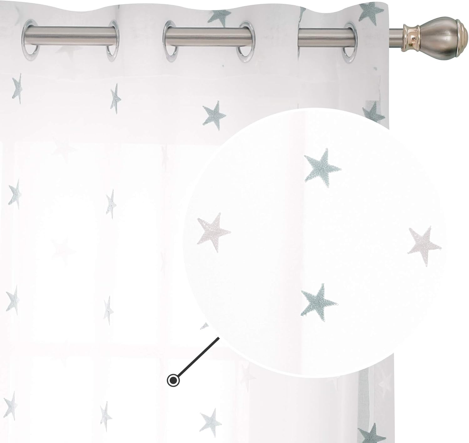 Deconovo Eyelet Faux Linen Net Curtains Embroidery Star Voile Curtains Super Soft Semi Sheer Curtains 55 x 71 Drop Inch Blue 1 Pair - Image 4