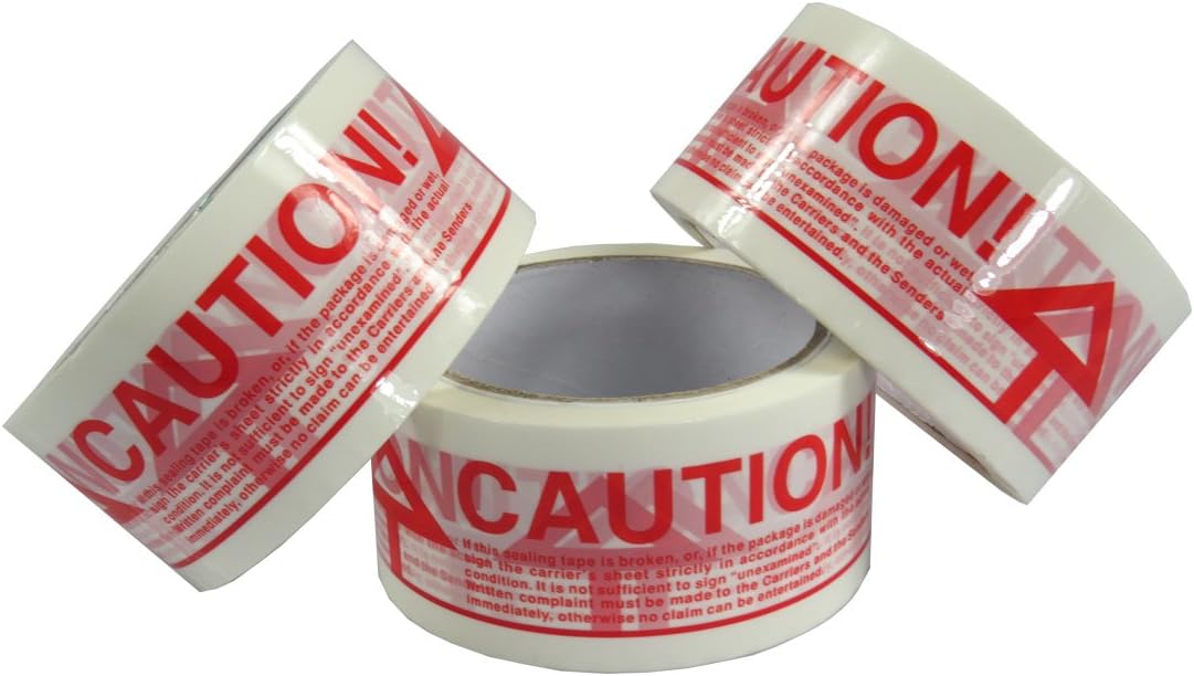 Triplast 48 mm x 66 m Caution Printed Low Noise Parcel Packing Tape (Pack of 6), White