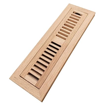 Homewell Red Oak Wood Floor Register Vent Cover Flush Mount Vent With Damper 2x12 Inch Unfinished