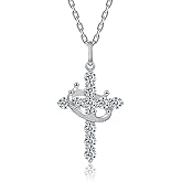 Hitlinker Moissanite Cross Necklace with Crown for Women Sterling Silver Pendant Christian Faith Chain Jewelry Gifts