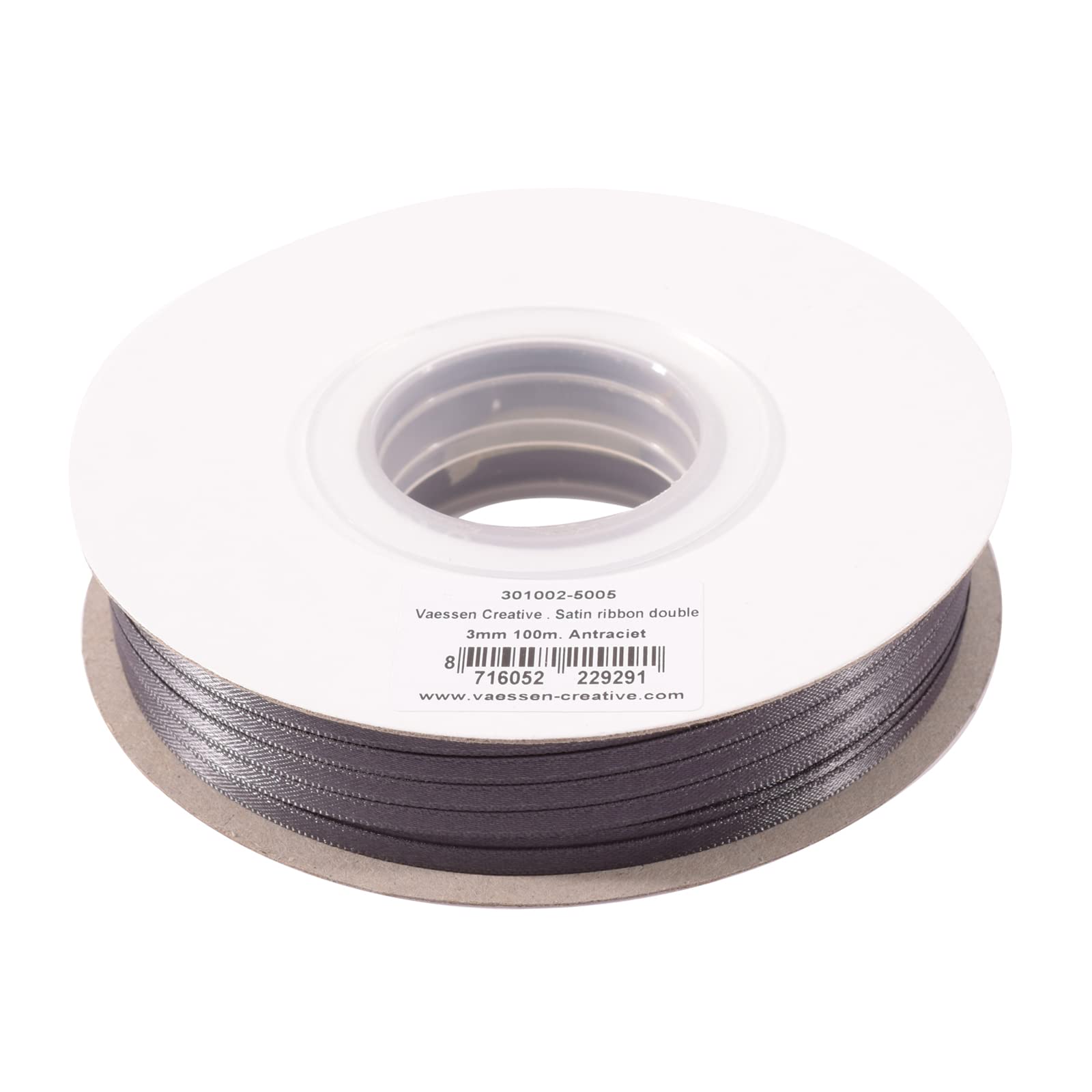 Vaessen Creative Satin Ribbon, Grey, 9mm x 10m, Elegant Shine for Card Making, Scrapbooks, Gift Wrapping and Other Craft Projects, 9 mm,301002-5005