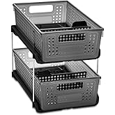 madesmart Antimicrobial 2-Tier Organizer Multi-Purpose Slide-Out Storage with Handles and Dividers for Home and Bath, Pack of 1, Carbon