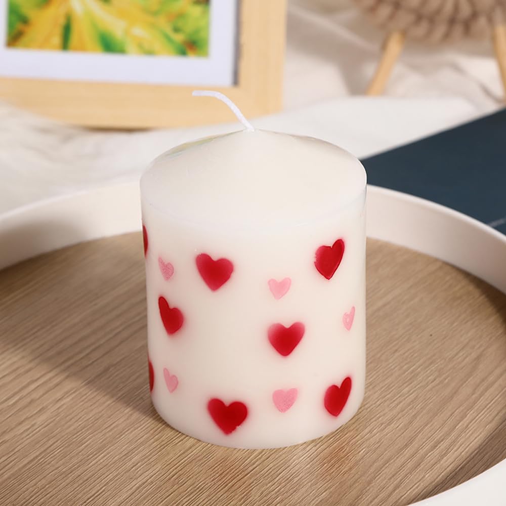 Photo 1 of ** SOLD AS IS NO REFUND/RETURN** SEE COMMENTS!
 Topsics White Pillar Candle, Valentine's Day Pillar Candle, Unscented Heart Patterns Pillar Votive Candle 36 Hours Burn Time (2.8" x 3.5")