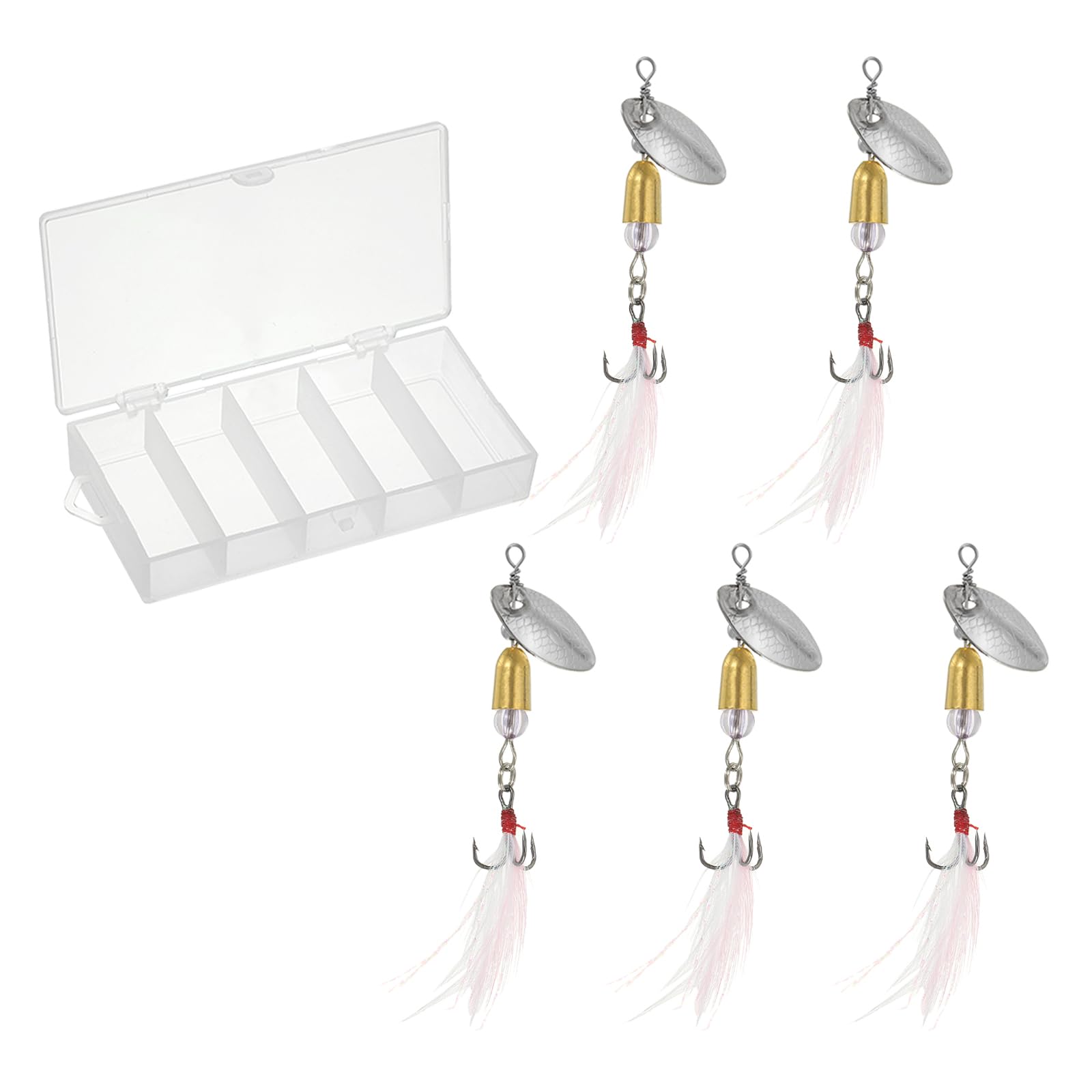 PATIKIL Fishing Lures Spinnerbait, 5Pack Trout Lures Rooster Tail Fishing Lures Treble Hooks Trout Spinners 1/5 oz for Freshwater Saltwater Fishing, Silver Tone