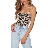 Queen.M Women's Sexy Bodysuit Leopard Spaghetti Strap Cami Leotard Top Sleeveless Bodycon Jumpsuit Onesie Romper