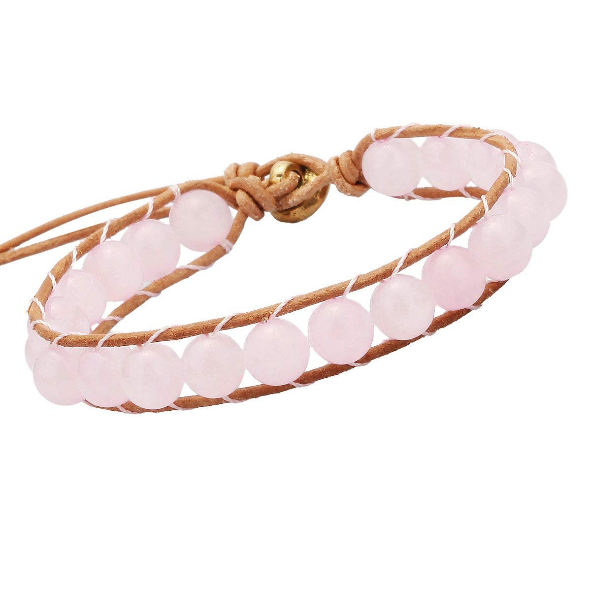 mookaitedecor Handmade Braided Rose Quartz Bracelet for Women Men Semi Precious Stone Bead Bracelet 8mm, Pink Crystal Bead Bracelet Healing Crystal Bracelet Jewellery Gift Crystal Stone Bracelet
