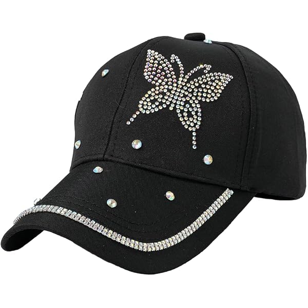 Butterfly Rhinstone Accent Hat Wholesale Denim Cap with Large Crystal Butterfly Accent in  main image 4