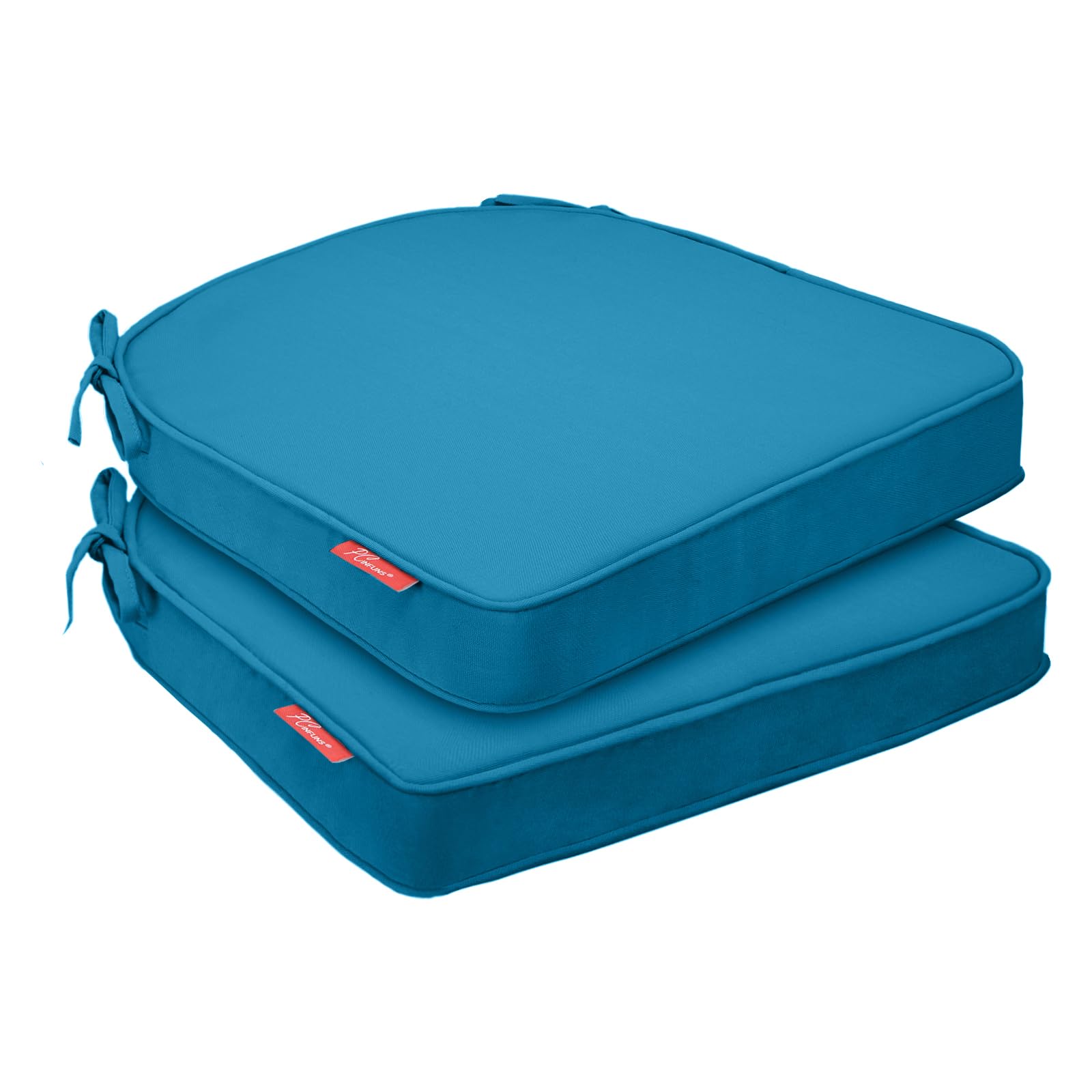 Photo 1 of *ONLY 1* Pcinfuns Outdoor Chair Cushions 17"x16"x3" Set of 2,Memory Foam Seat Cushion for Patio Furniture with Ties,Removable Cover Hidden Zipper Round Corner for Yard Garden,Blue