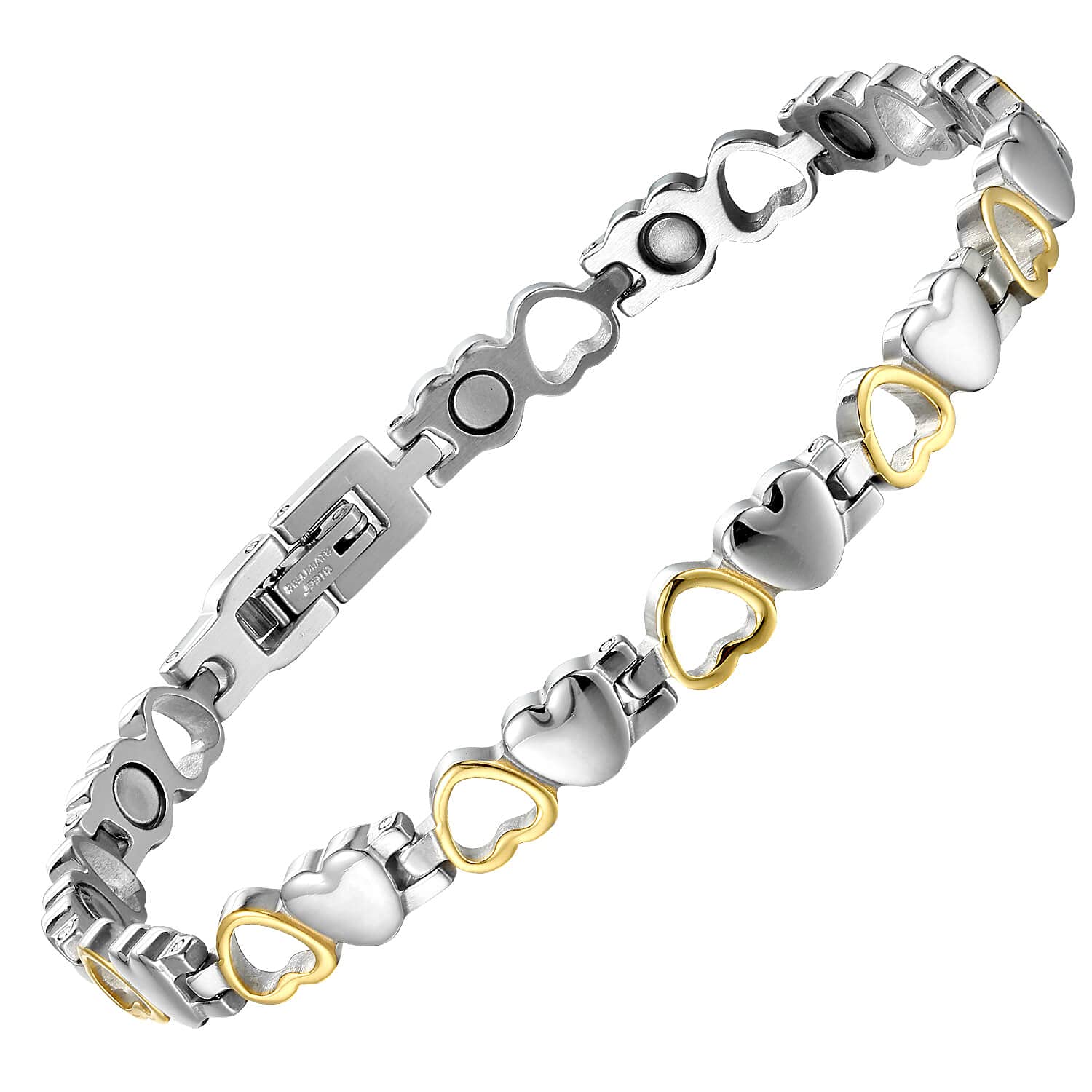 BioMag Magnetic Bracelets for Women Titanium Steel with Strong Magnets Heart-Shaped Bracelet (Silver-Gold)