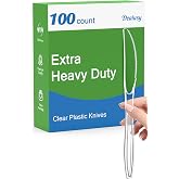 Dealusy 100 Count Extra Heavy Duty Clear Plastic Knives Disposable | BPA-Free, Heat Resistant, Solid and Durable Disposable Knives Bulk, Premium Plastic Knives Heavy Duty for Party Supply