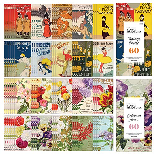 Monolike Bandal Bookmarks Vintage Poster + Ancien Fleur, 120 Pieces