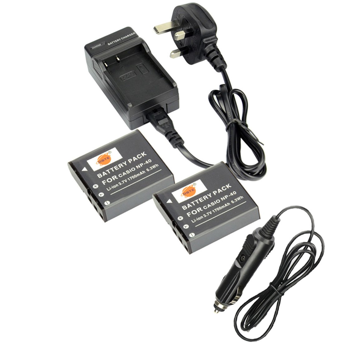 DSTE® 2x NP-40 Rechargebale Li-ion Battery + DC73U Travel and Car Charger Adapter for Casio Exilim EX-FC100 EX-FC100WE EX-FC150 EX-FC150BK EX-FC150RD EX-FC160S EX-Z400 Exilim Pro EX-P505 EX-P600 EX-P700 Exilim Zoom EX-Z100 EX-Z1000 EX-Z1000BE EX-Z1000BK EX-Z100BE EX-Z100BN EX-Z100MR EX-Z100PK EX-Z100SR EX-Z1050 EX-Z1050BE EX-Z1050BK EX-Z1050PK EX-Z1050SR EX-Z1080 EX-Z1080BE EX-Z1080BK EX-Z1080GY