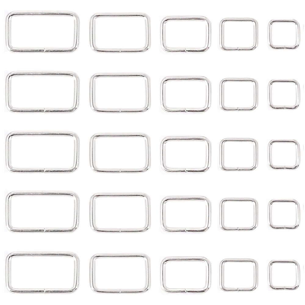 Swpeet 50Pcs 5 Sizes 1/2" 3/4" 1" 5/4" 5/8" Multi-Purpose Metal Rectangle Ring for Belts Hardware Bags Keychain Hand DIY (Silver)
