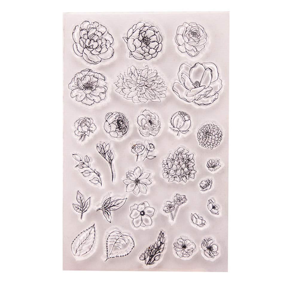 arriettycraftDIY Peony Flowers Leaves Clear Stamps for Card Making or Journaling, Mother's Day Rubber Stamps for Albums Journals Scrapbooking Paper Crafts Decoration