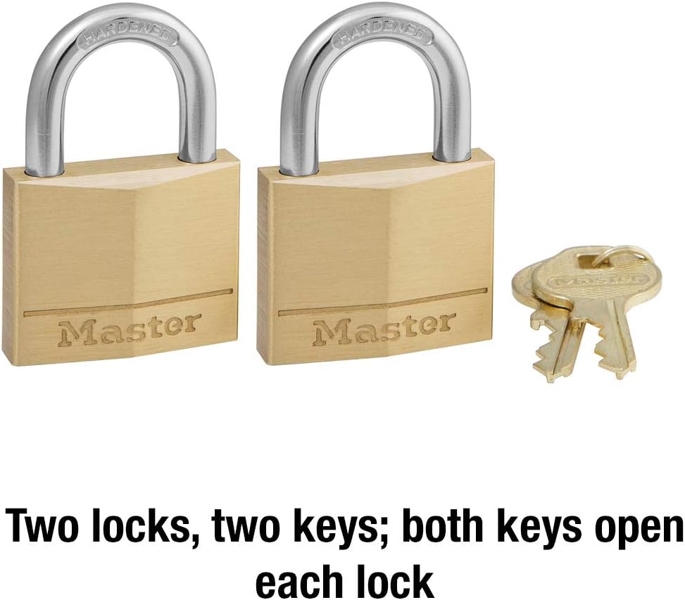 Master Lock 140T Solid Brass Keyed Alike Padlock, 2 Pack - Padlock Outdoor - 