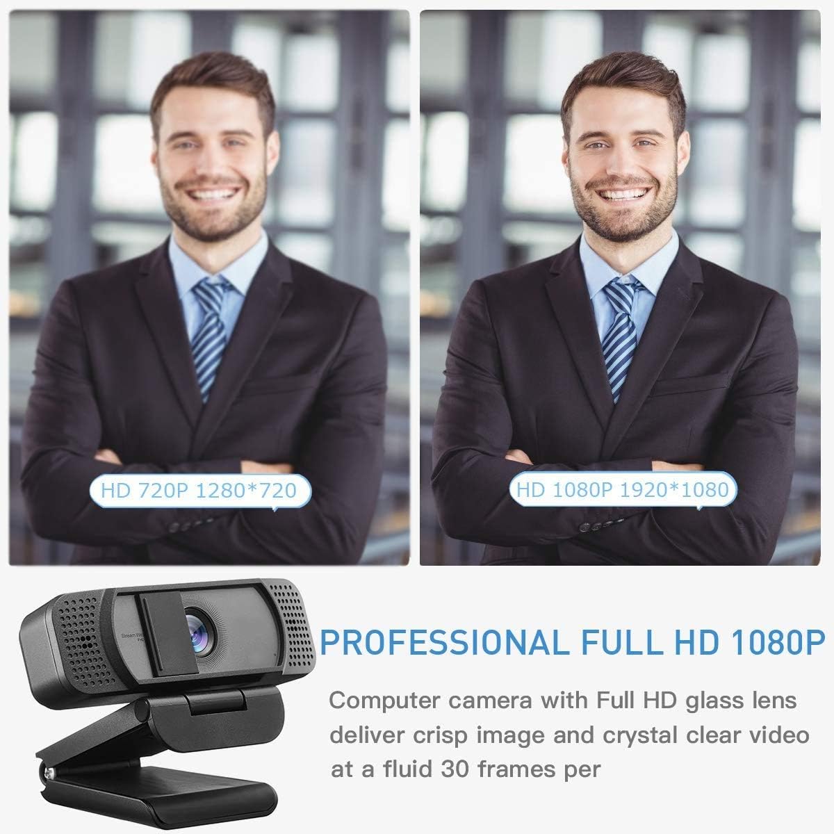 Getue Webカメラ 100°超広角 マイク内蔵 カバー付き ウェブカメラ 1080P 30FPS 200万画素 自動光補正 三脚対応 ZOOM/SKYPE/在宅勤務/ビデオチャット/オンライン授業/ゲーム実況/動画配信対応 Windows 10/8/7 Mac OS X適用 - Image 3