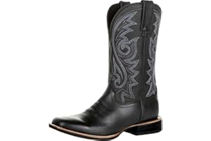 furlinkhm Western Cowboy Boots for Men,Western Square Toe Cowboy Boots Retro Leather Embroidery Casual Chunky Heel Wide Calf Pull On Boots