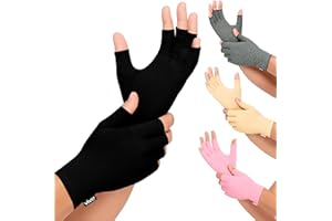 Vive Rheumatoid Arthritis Gloves - Men and Women Fingerless Compression Wrap for Hand Pain and Osteoarthritis - Black Hand Wrap for Arthritic Joint Symptom Relief - Open Finger Fit