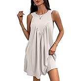 ALSOGO Women's Sleeveless Mini Dress Casual Loose Crew Neck Ruffled Tank Sundress Flowy Beach Vacation Dress with Pockets