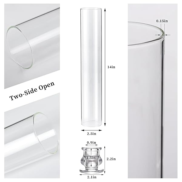 VOLENS HURRICANE GLASS CANDLE HOLDERS – SET OF 6 CANDLESTICK HOLDERS FOR TAPER CANDLES WITH WINDPROOF CYLINDER COVERS 14″ TALL CLEAR GLASS CHIMNEY COVER FOR WEDDING TABLE CENTERPIECE HOME DECOR