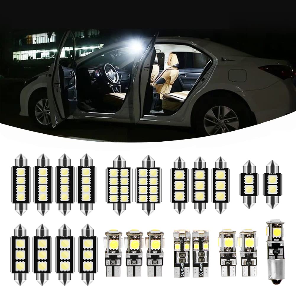Mayyou 23Pcs Car LED Interior Light Bulb,Universal Canbus Error Free LED Bulbs Kit for Car Interior Dome Map Door Courtesy License Plate Lights BA9S Canbus T10 C5W Xenon-White
