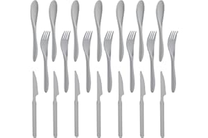 ZOYIANCY Forks Spoons Knife Set, 21 Pieces Wheat Straw Cutlery Set, Reusable Utensil Set for 7, Unbreakable and Lightweight Utensils for Party, Travel, Work, Lunch, Picnic, Camping or Daily Use (Grey)