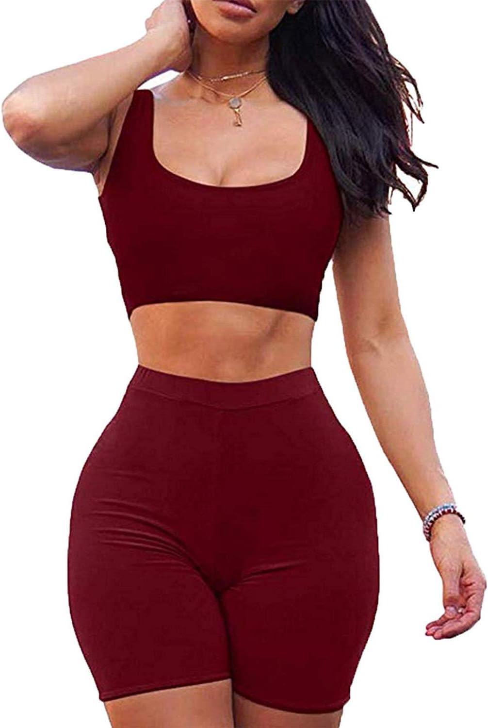 Women's Sexy Bodycon Sleeveless Tank Crop Top Shorts Pant Set Club 2 Piece Outfits Yoga Sports High Waist Tracksuit Set