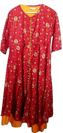 Women's Cotton 3/4 Sleev Sleepwear Red with Yellow XL (Pack of 2)