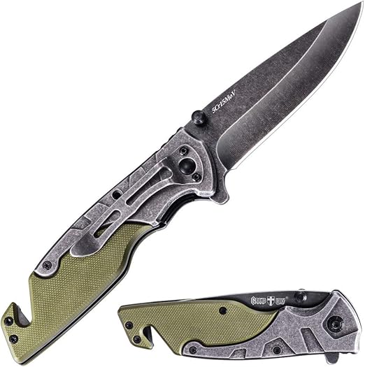 Amazon Com Pocket Knife Tactical Utility Fold Blade Knife Usmc Military Style Khaki Handle Steel Blade Knife Camping Hiking Hunting Gear Best Birthday Christmas Gifts For Men Grand